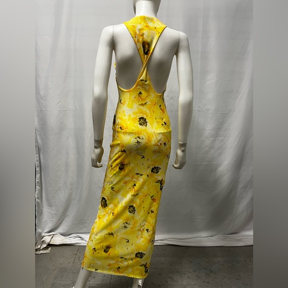 ZARA Yellow Bodycon Twist Racerback Long Yellow Stretch Dress Women’s Small - Picture 9 of 9
